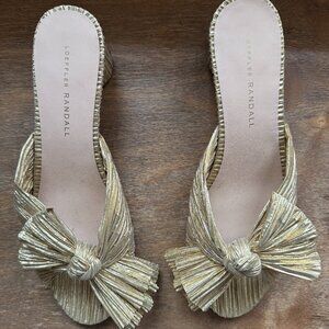 Loeffler Randall Emilia Pleated Bow Mules (Size 8.5, 2-inch heel, gold)